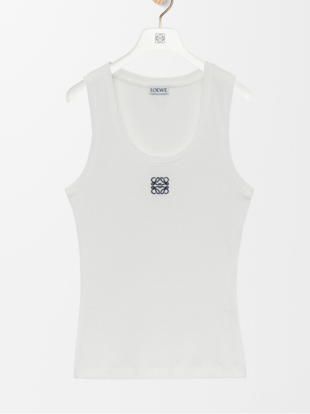 White Ribbed Tank with Black Logo